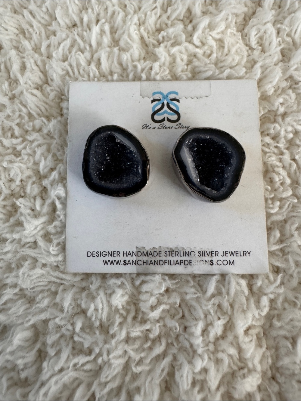 Sanchi & Filia Designs Sterling Silver Black Druzy Stone Stud Earrings